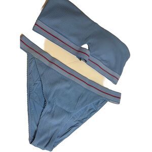 DOLCE VITA 'Bondi Beach' Hipster Bikini 2 Piece‎ Size L - Chambray Stripe